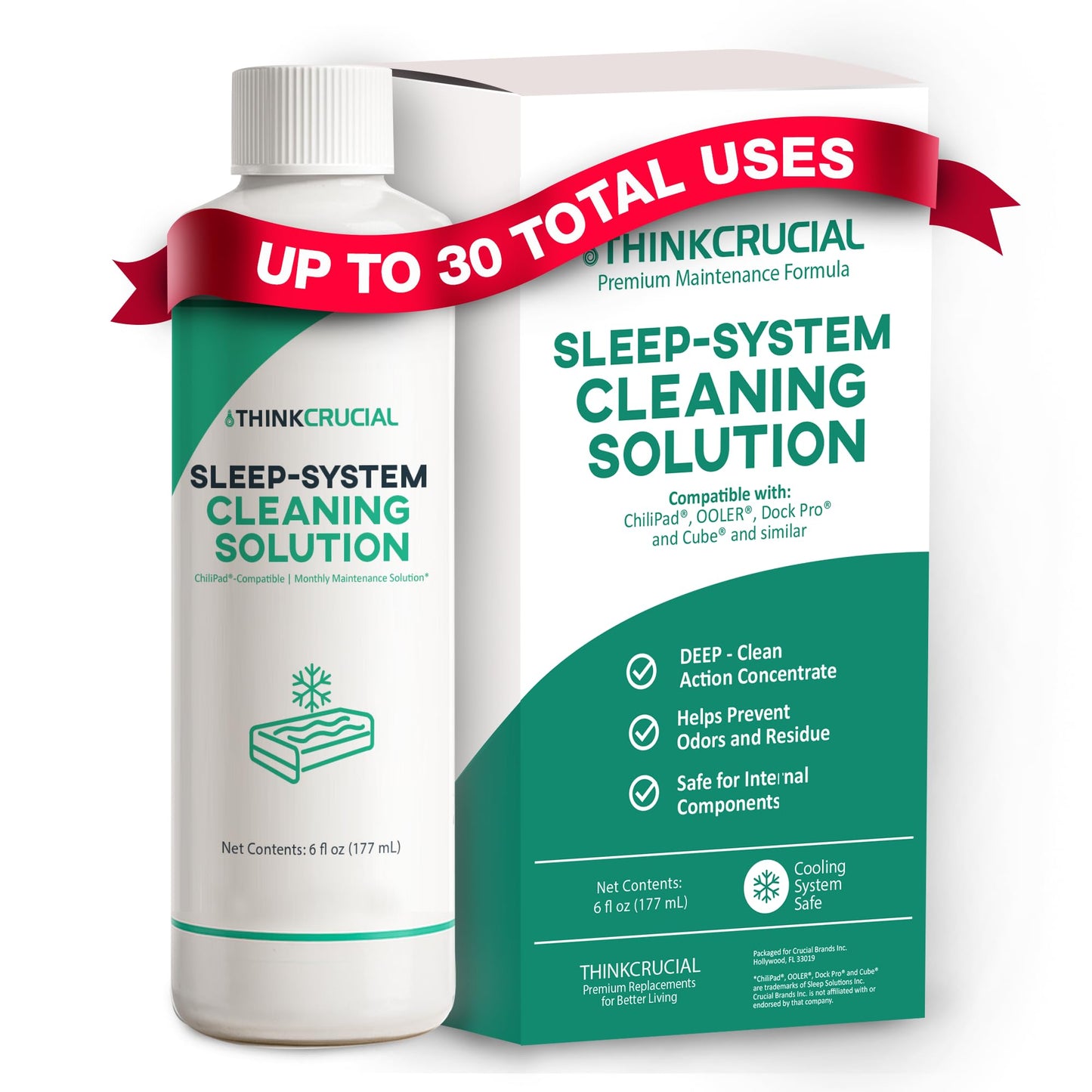 Think Crucial 30x Uses Sleep System Cleaner – Compatible with Chilipad, Chili Sleep Dock Pro, OOLER & Cube Cooling Pad Systems – Bed Cooling Pad Monthly Maintenance Concentrated Solution – 6oz