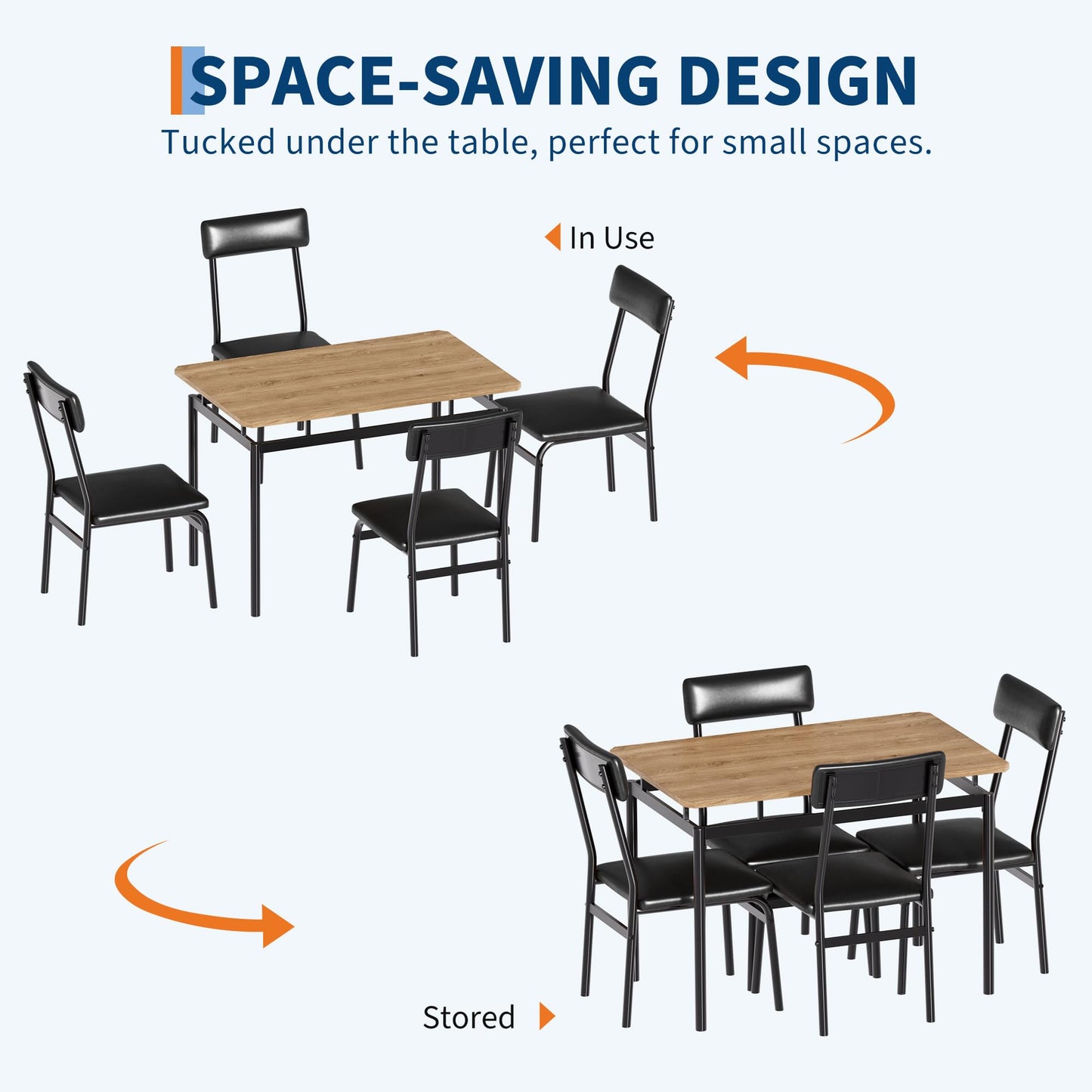 Garvee Dining Table Set for 4, 5 Piece Wooden Dining Room Table Set, 4 PU Upholstered Chair, Modern Metal Frame Dinette Set for Dining Room, Home Dinner, Party, Kitchen, Black