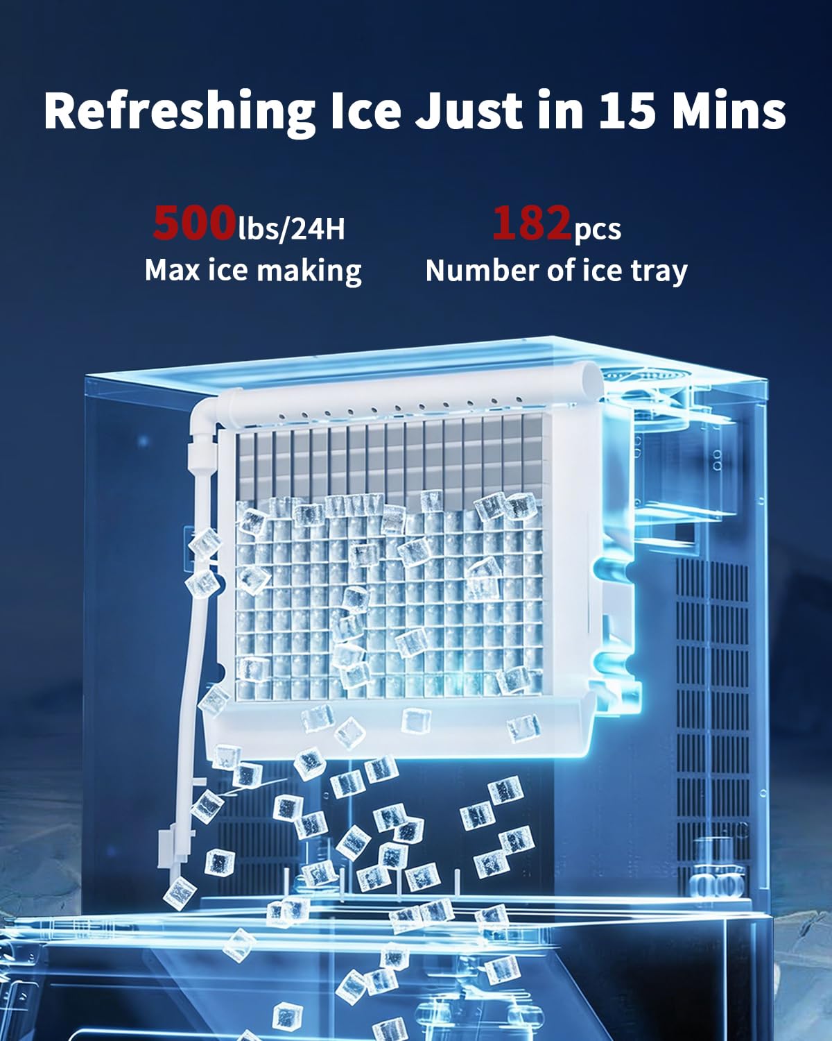 Commercial Ice Maker Machine Head Only, 500lbs/24H ETL Commercial Ice Maker with Self-Cleaning, DOE&CEC Energy-efficient,48 Hours Timer, Stainless Steel Ice Maker for Restaurant Bar Cafe Hotel