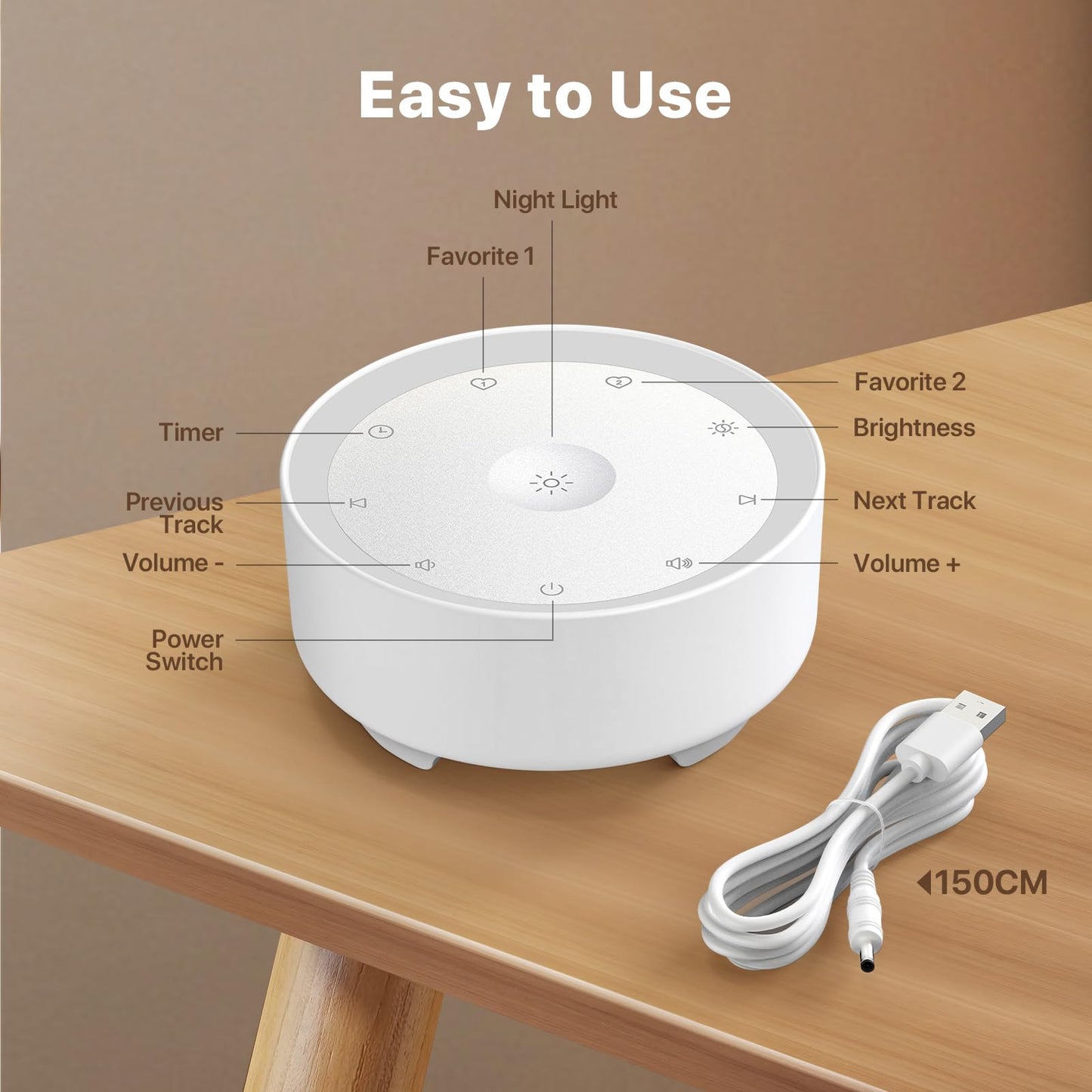 Kipcush White Noise Machine for Sleeping, 20 Soothing Sounds Including White Pink Brown Noise, Fan and Nature, Custom Shortcut Buttons, Dimmable Night Light, 8 Hour Timer, USB Powered