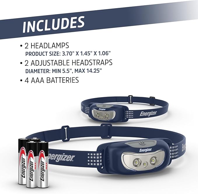 Energizer Universal+ LED Headlamp (2-Pack), IPX4 Water Resistant Headlamps, Bright Head Light for Outdoors, Camping, Running, Storm, Survival LED Light for Emergencies (Batteries Included)