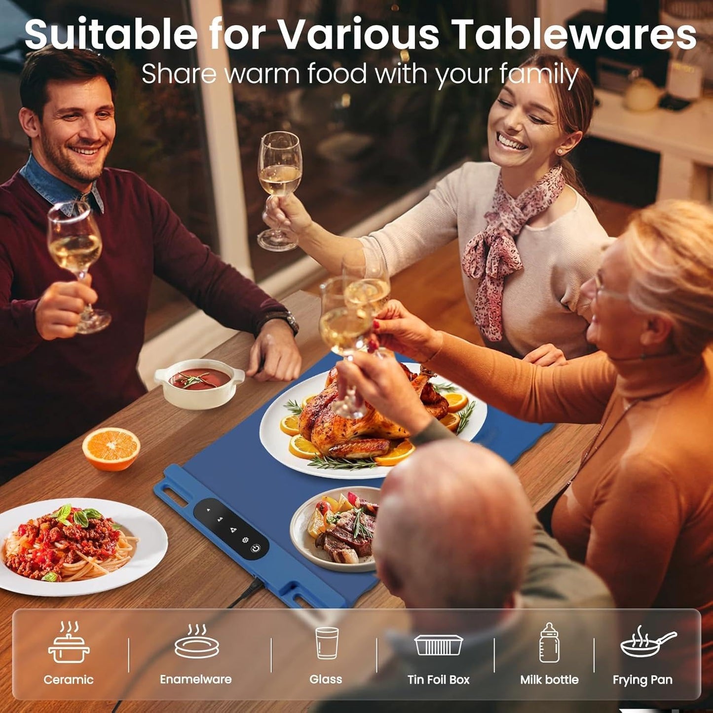 HGUNBI Food Warming Mat,Fast Heating Silicone Electric Warming Tray with 3 Level Temperature and 3 Level Timer, Roll Up Buffet Hot Plates Heat Pads