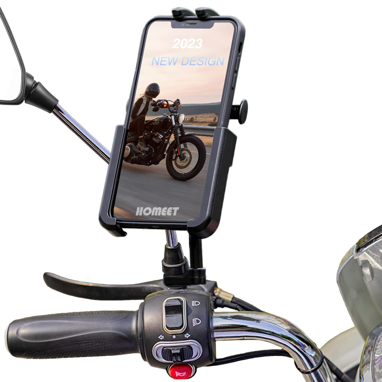 Homeet Motorcycle Phone Mount, Aluminum Alloy Scooter Cellphone Holder Moped Rearview Mirror Smartphone Universal Mount For 4.0