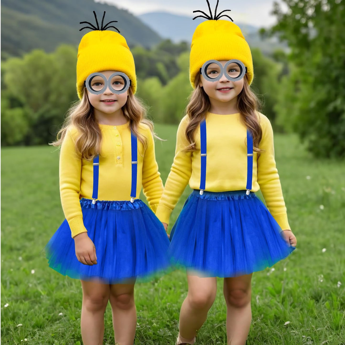 MEEZY 5 Pcs Halloween Costume Accessories for Girls Yellow Beanie Tutu Skirt Suspenders Goggles Gloves Halloween Costumes Party Cosplay Dress Up Set