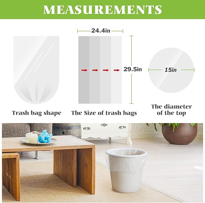 10 Gallon 40 Counts Medium Trash Bags Tall Kitchen Garbage Bags by Teivio, 9 Gallon 10 Gallon 11 Gallon,Bathroom Trash Can Bin Liners, Intended for Home,Plastic Bags for office kitchen, Clear