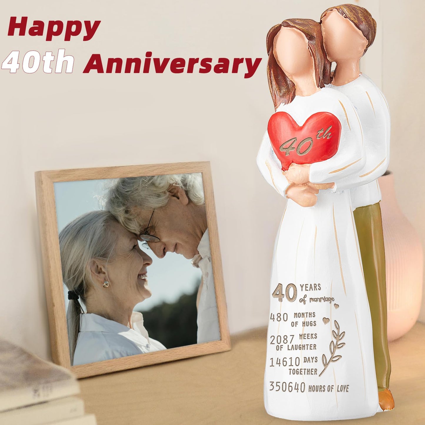 Hosetim 40th Anniversary Wedding Gifts for Couple,40th Anniversary Couple Figurine Gifts for Parents Wife Husband,Happy Ruby 40 Years of Marriage Hand-Painted Figure Gift for Him Her