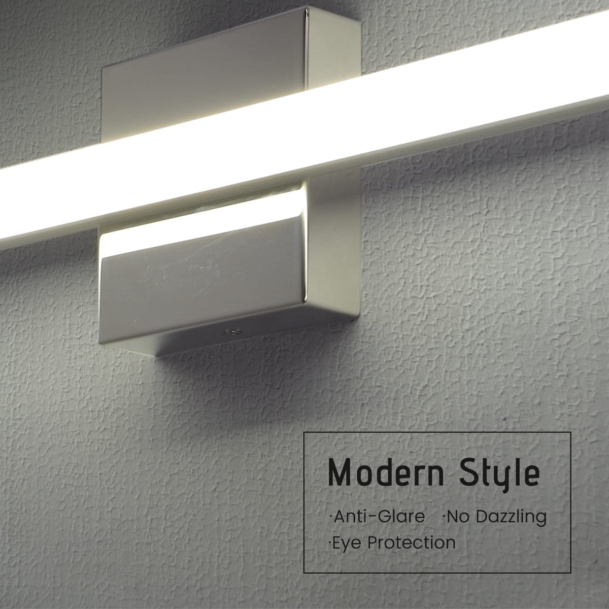 kinyota Modern LED Vanity Lights for Bathroom 1 Pack 16IN 9W Daylight White Chrome Bathroom Light Fixtures Lights Over Mirror Vanity Lighting Fixtures Vanity Light