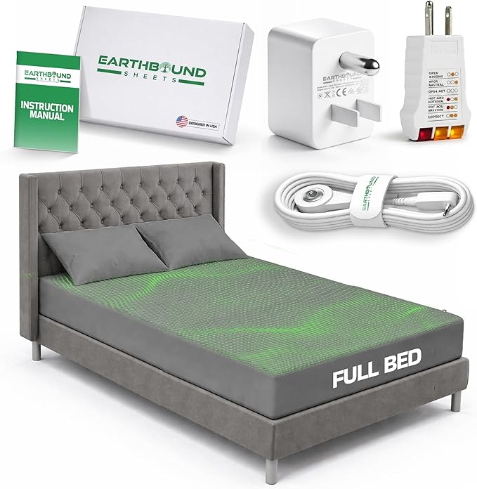 Earthbound Grounding Sheets Full Size - Improve Sleep and Relax with Our 90% Organic Cotton, 10% Pure Silver Grounded Sheet | Fitted Well Deep Pocket Grounding Well Bed Sheet, Earthing Sheets - Gray