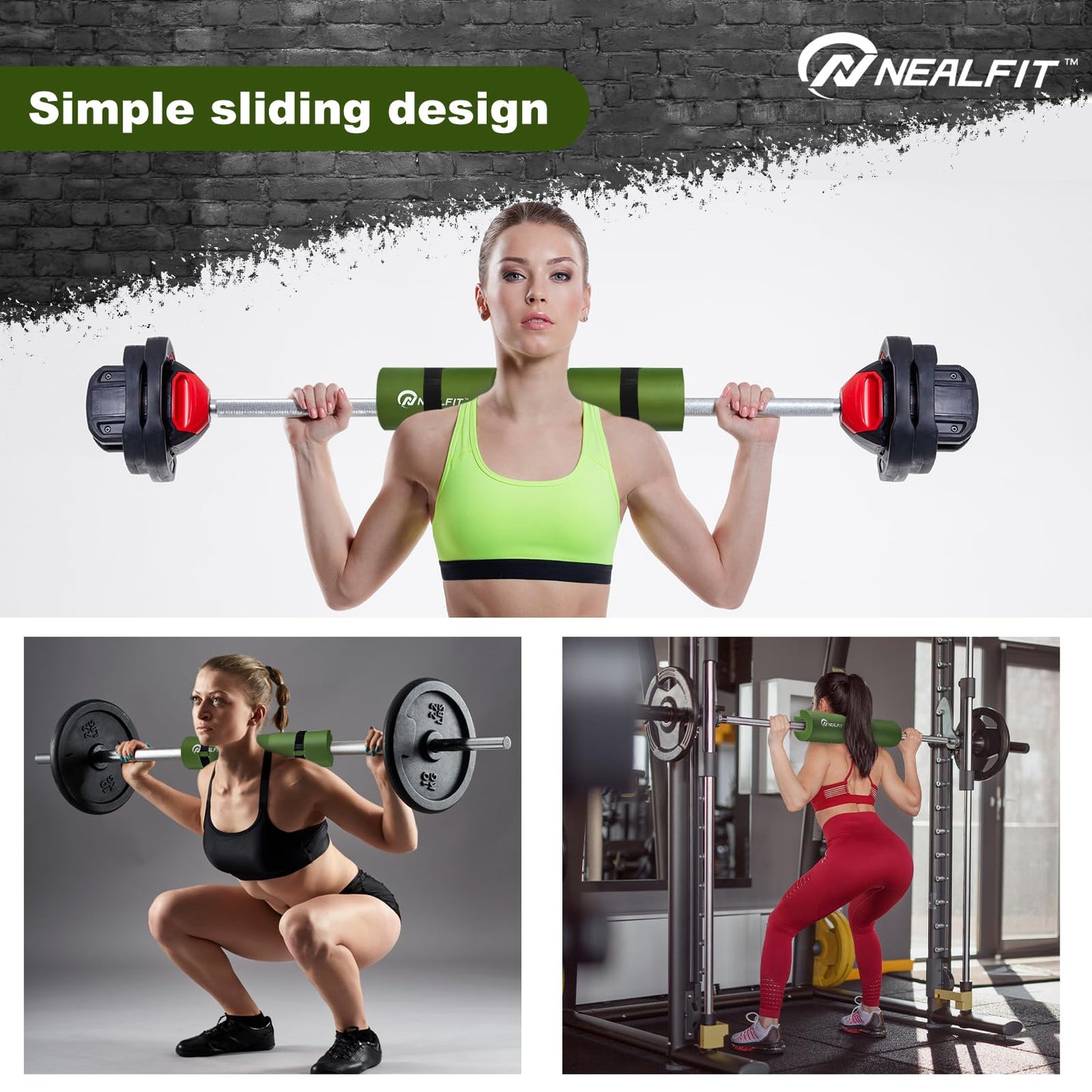 NEALFIT Barbell Pad Squat Pad for Squats—Squat Bar Pad—Great for Weightlifting,Lunges and Hip Thrusts—Foam Sponge Pad—Fit Standard and Olympic Bars Perfectly (Army Green)