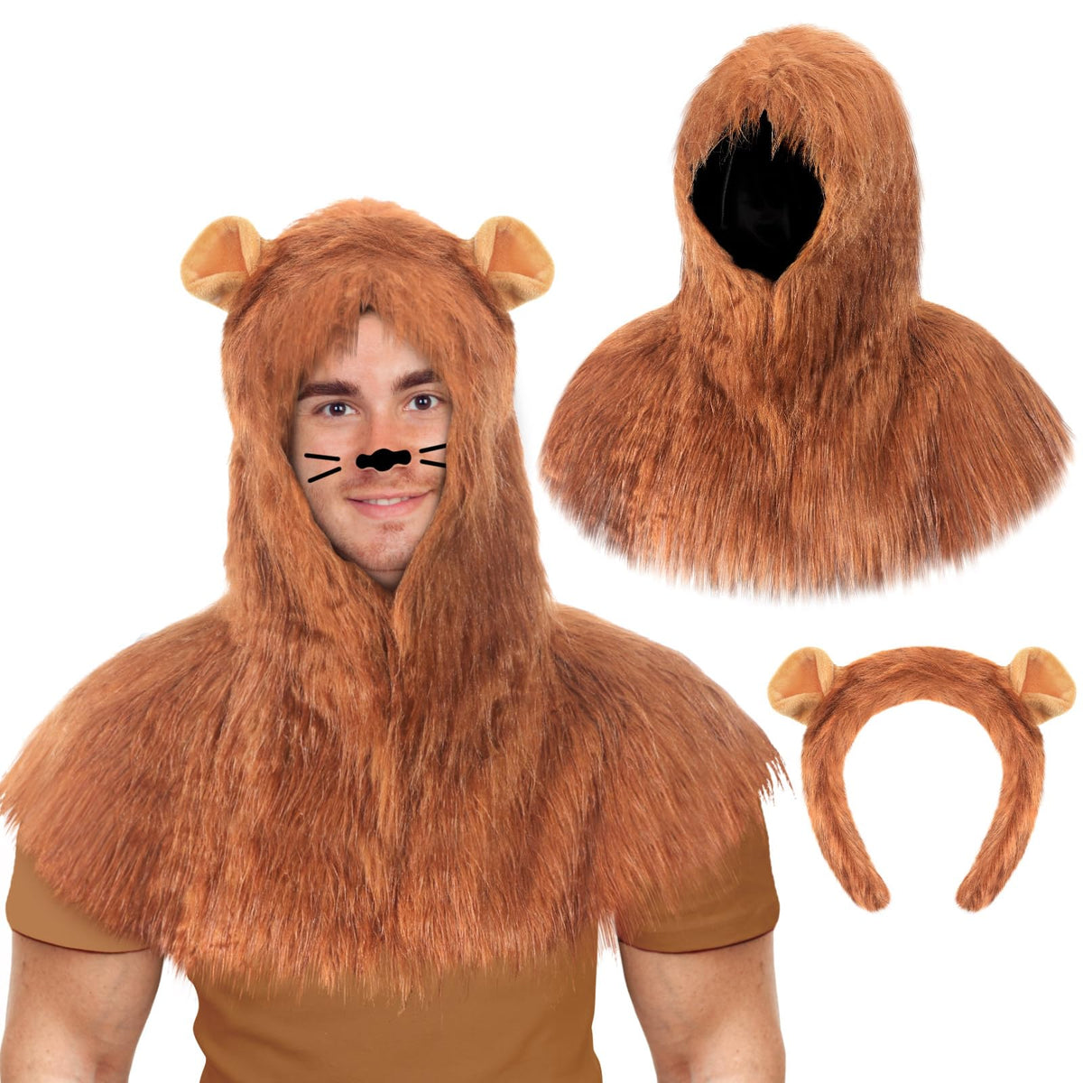 Suncalla Halloween Lion Mane Costume Accessories for Adult Animal Themed Costume Include Plush Mask Lion Ears Headband for Halloween Cosplay