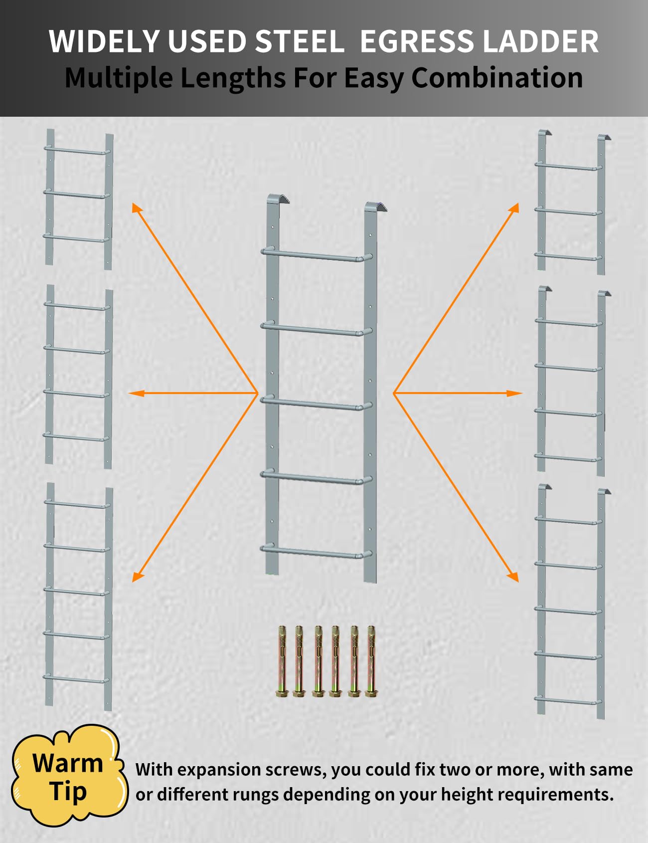 5-Rung Window Well Ladder, Heavy Duty Steel Basement Egress Ladder, Fire Escape Ladder for Emergency Home Safety(56.2" Lx17.9 W, Hooked, Matte Black)