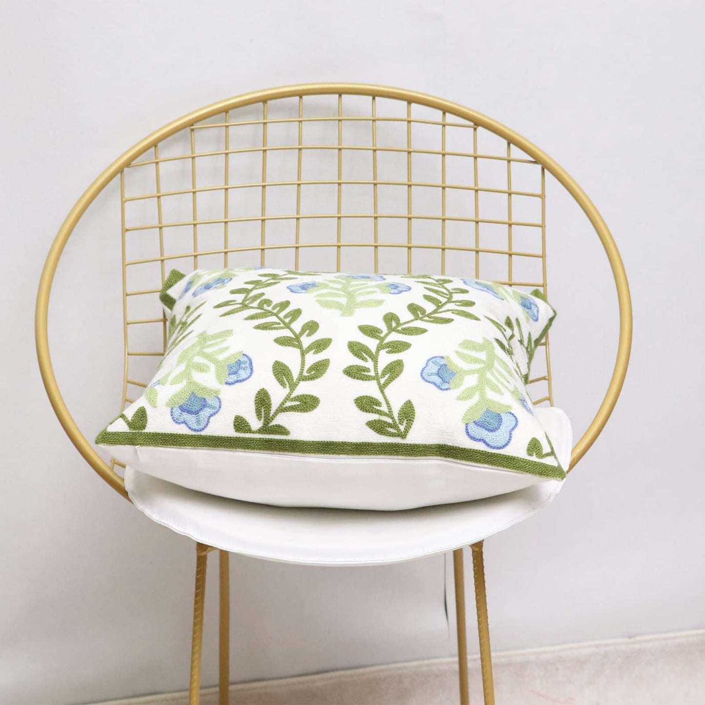 Pilmandu Set of 2 Embroidered Decorative Throw Pillow Covers Couch Square Pillowcases Cushion for Bedroom Sofa Farmhouse Decor 18x18 Inch (Blue Floral)