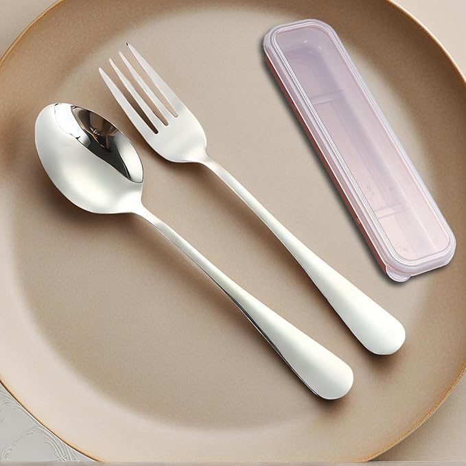 Stainless Steel Travel Utensils Set with Case Reusable Spoon Fork Portable Cutlery Set for Lunchbox Office Picnic Camping