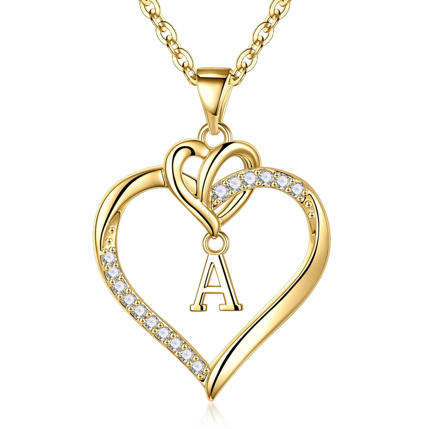 STORUP Heart Initial Necklaces for Women, 14K Gold Plated Heart Initial A Pendant Necklace Gift Dainty Heart Necklaces for Women Jewelry Birthday Gifts for Women Her Mom Wife