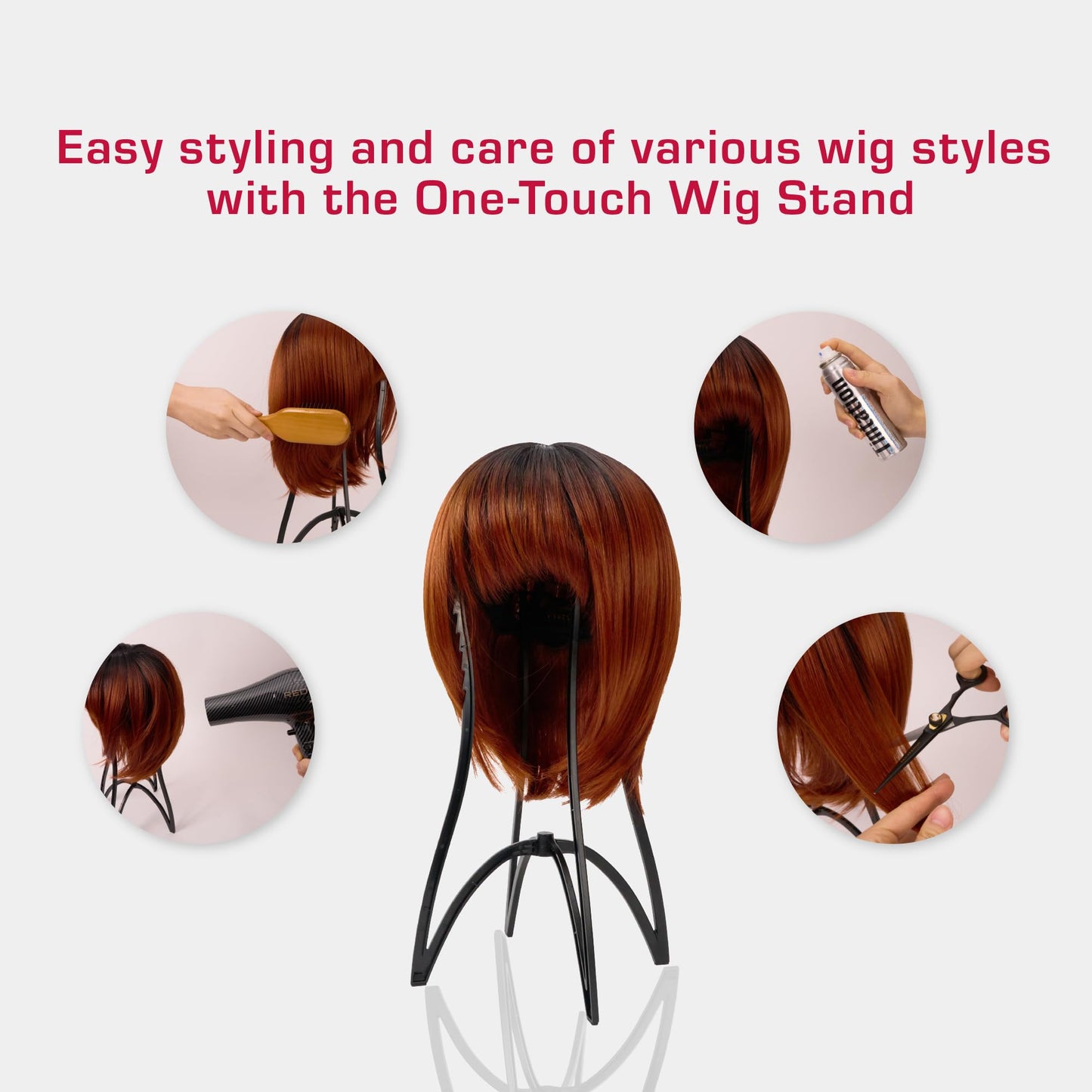Red by Kiss One Touch Wig Stand, Collapsible & Sturdy, 17    Heavy Duty Travel Wig Stand with Nonslip Grip & Rubber Feet for Eas