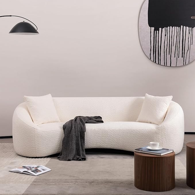 mr.waiba 93.31" Curved Sofa Couch, Oversized 3-Seater Luxury Boucle Cloud Couch with 2 Pillows,Solid Wood Frame Modern Sofas for Living Room,Apartment,Small Space,Office,No Assembly Required (White)
