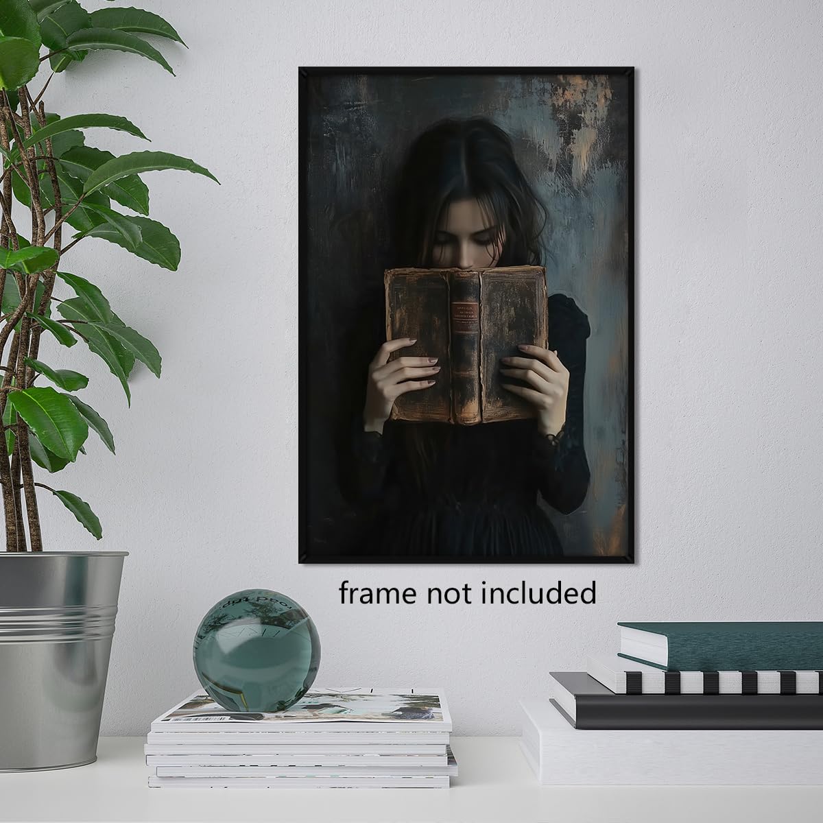 Dark Book Reading Canvas Wall Art, Victorian Woman Bookish Poster, Dark Academia Reading Nook Painting, Moody Picture for Library Corner Wall Decor, Book Lover Gift Gothic Print 8x12in Unframed