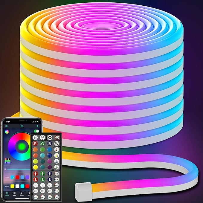 AILBTON 50FT Led Neon Rope Lights Control with App/Remote,Flexible Led Rope Light,Multiple Modes,IP65 Outdoor RGB Lights W...