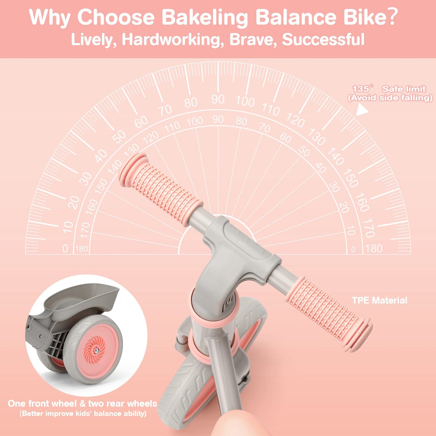 Bakeling Balance Bike - Pink Tricycle for 2-4 Year Olds, Baby & Toddler Balance Bike, Kids Ride On Toy