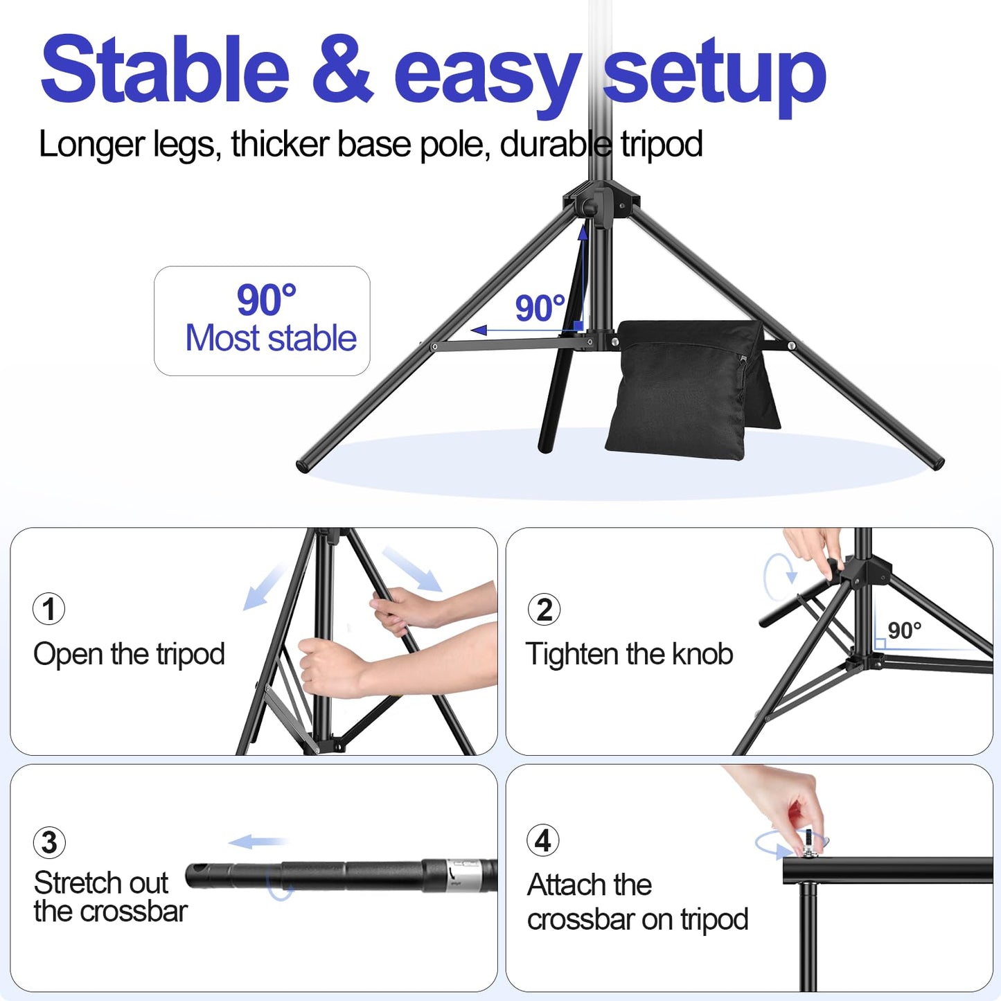 EMART 10x10FT Backdrop Stand, Photo Video Studio Adjustable&Lockable Heavy Duty Background Support System Kit with 6 Backdrop Clamps, 2 Sandbag and Carry Bag for Photography, Parties, Wedding, Video