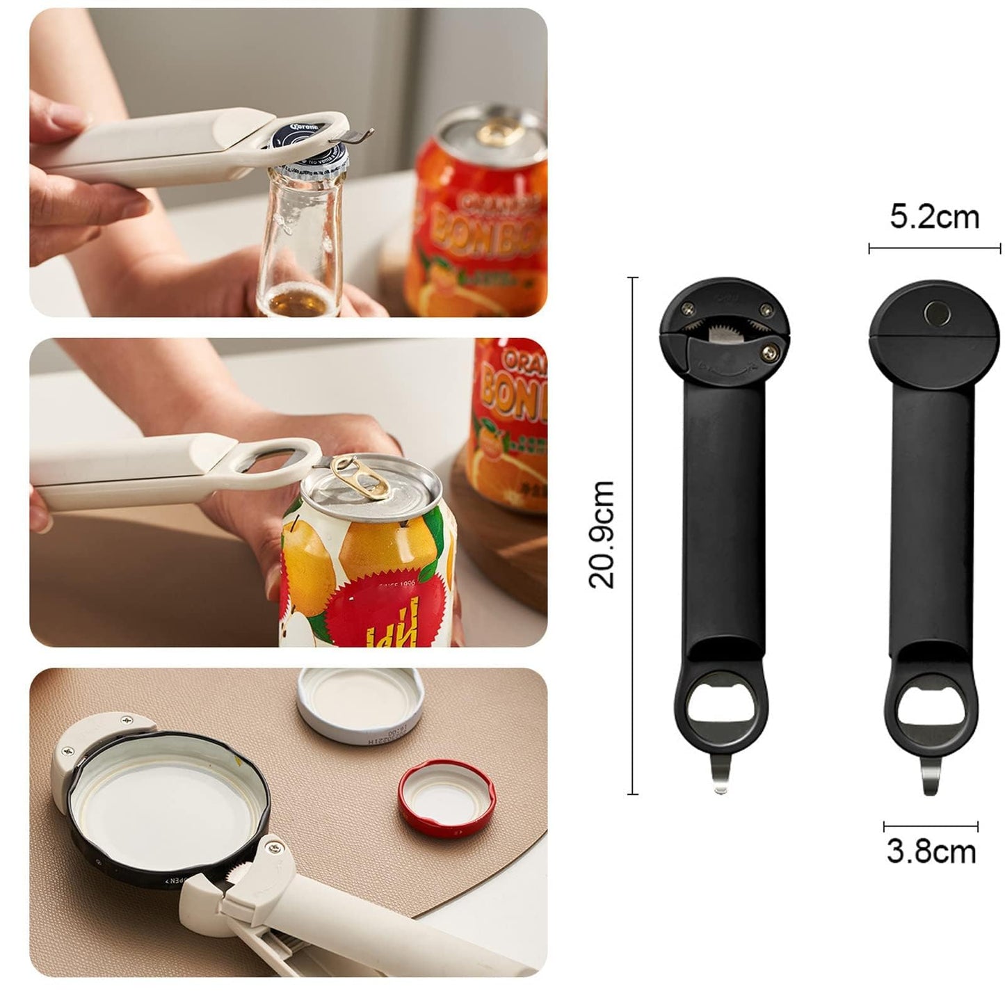 Multifunctional Retractable Bottle Opener - Adjustable Multifunctional Can Opener Jar Lid Gripper - 2024 New Jar Opener Bottle Opener for Weak Hands, Senior Arthritis (White)