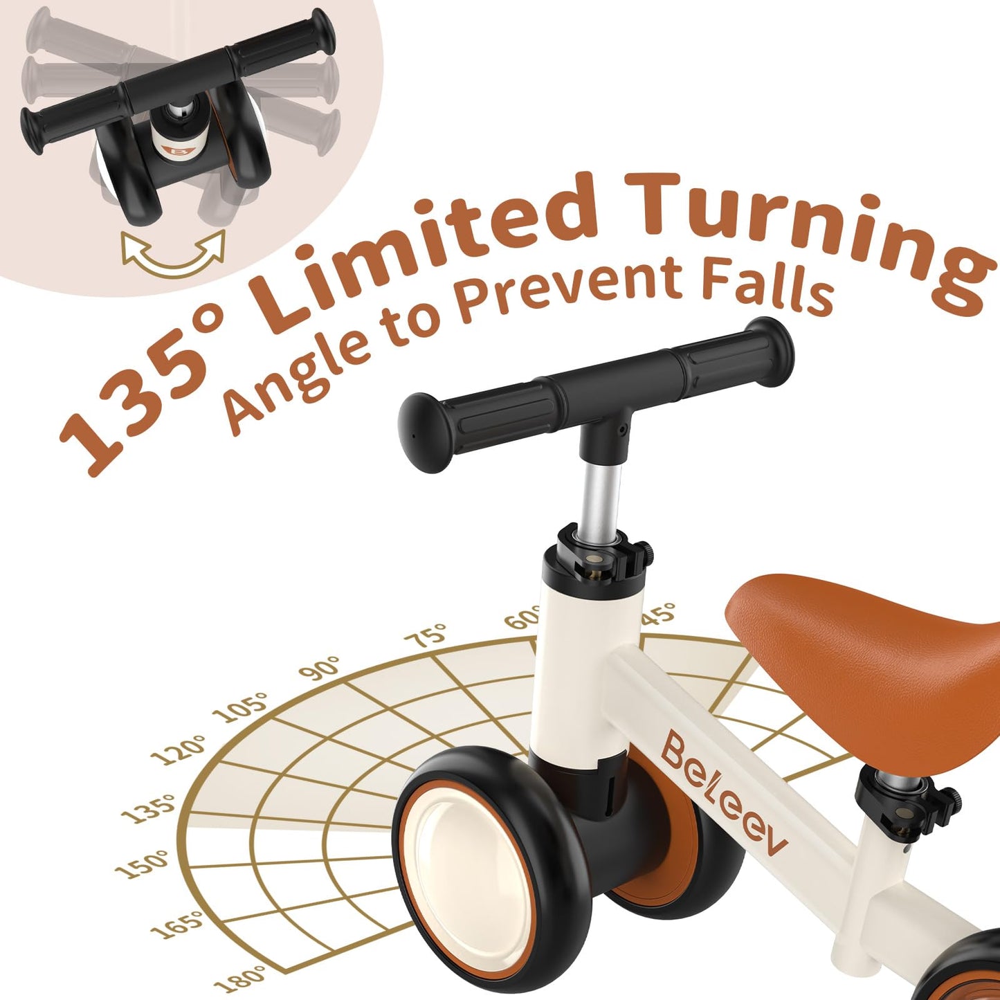 BELEEV Colorful Lighting Baby Balance Bike for 1-3 Year Old Boys Girls, Toddler Bike with Light-Up Wheels, Adjustable Seat & Handlebar, 135° Safe Limited Steer, First Gift for 10-36 Month(Brown)