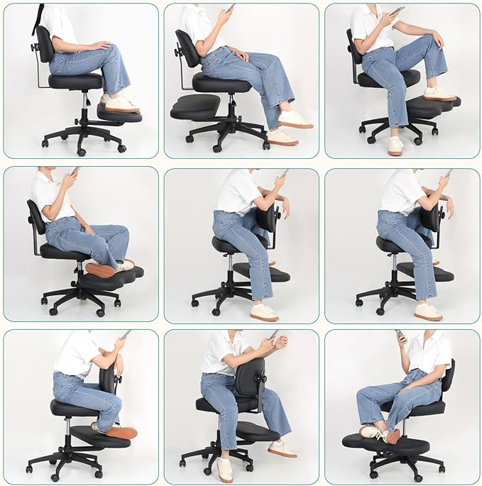 Qmetalart Cross Legged Office Chair,ADHD Friendly,Comfortable Meditation Criss Cross Chair with Wheels & Wide Seat,Kneeling Chair for Home,Office,Adults,Teenagers,Fidgety Sitters,Posture Improvement