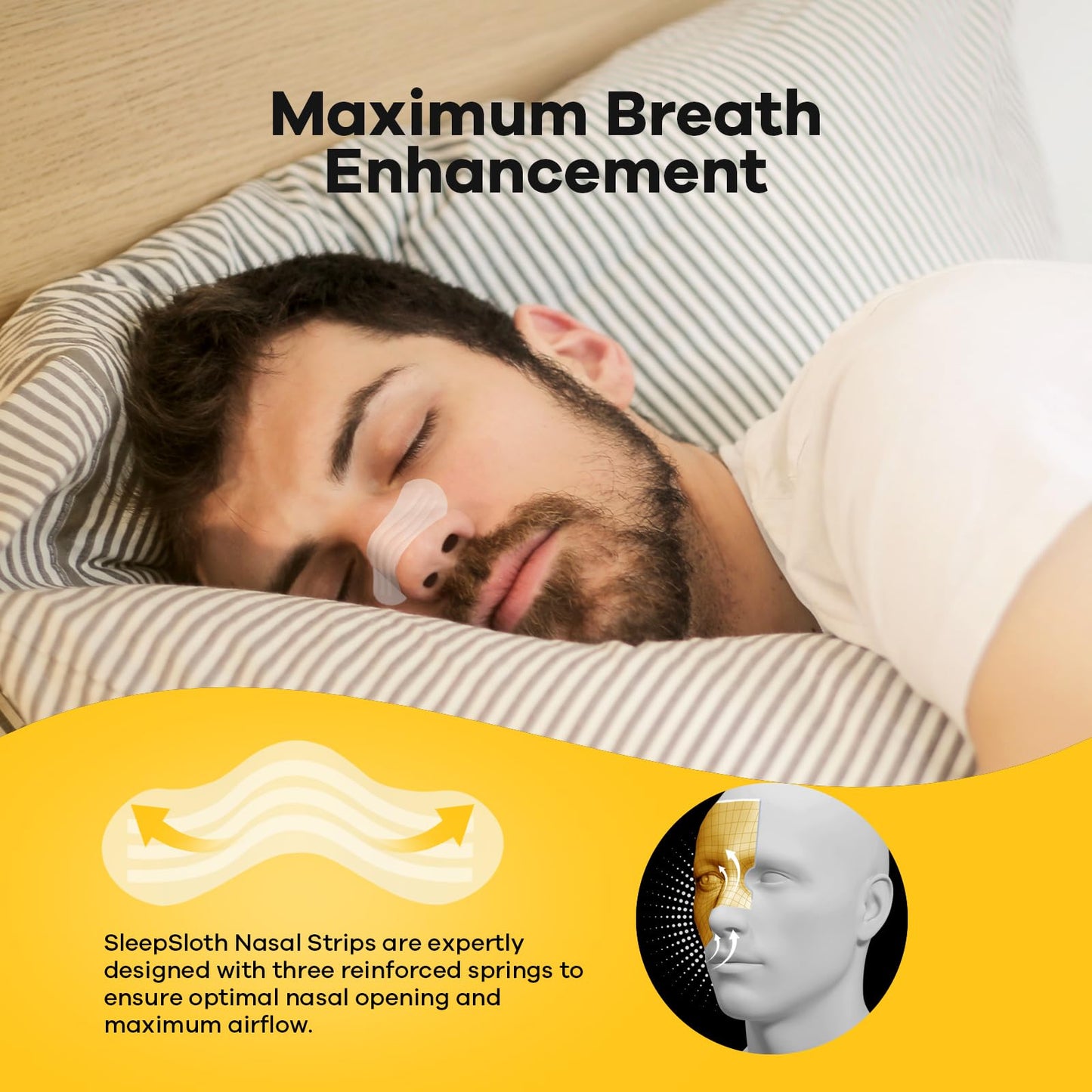 SleepSloth Nasal Strips for Snoring (36 Strips), Nasal Strips for Breathing, Nasal Strips for Sensitive Skin, Congestion Relief Caused by Colds & Allergies, Universal Fit, Extra Strength, Clear