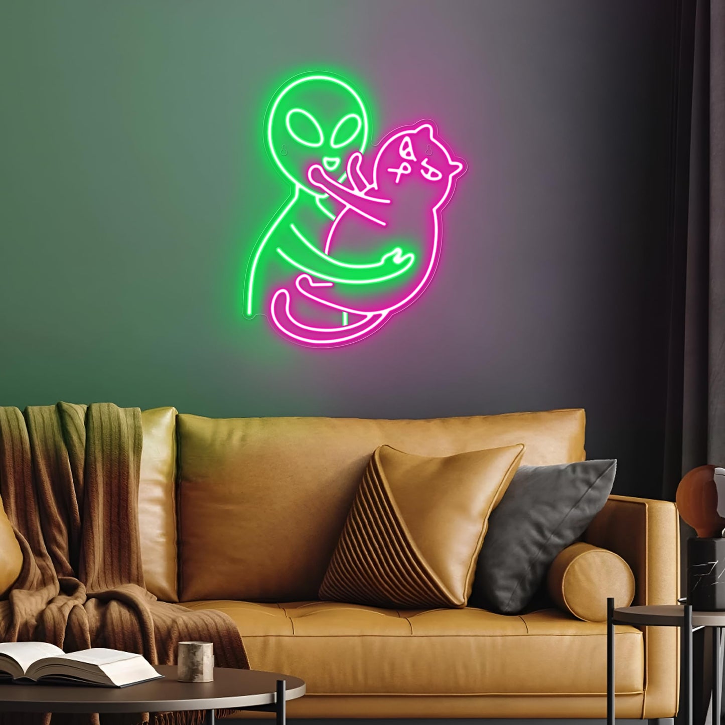 Kavaas Alien Cat Neon Sign, Green Alien Petting Cat LED Light for Game Room, Party, Bar, Man Cave Decor | Alien Neon Light Wall decor - Best Gifts for Alien Fans, Teenage Boys, Kids