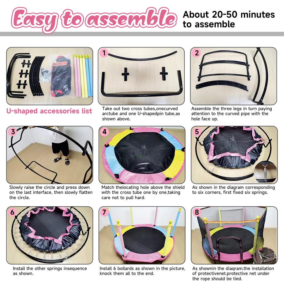 LASTJUMPER 60" Pink Indoor Trampoline for Kids 2-5, 5ft Mini Indoor & Outdoor Small Toddler Trampoline with Basketball Hoop, Dart Board, Ocean Ball,Baby Toys, Birthday Gifts for Kids