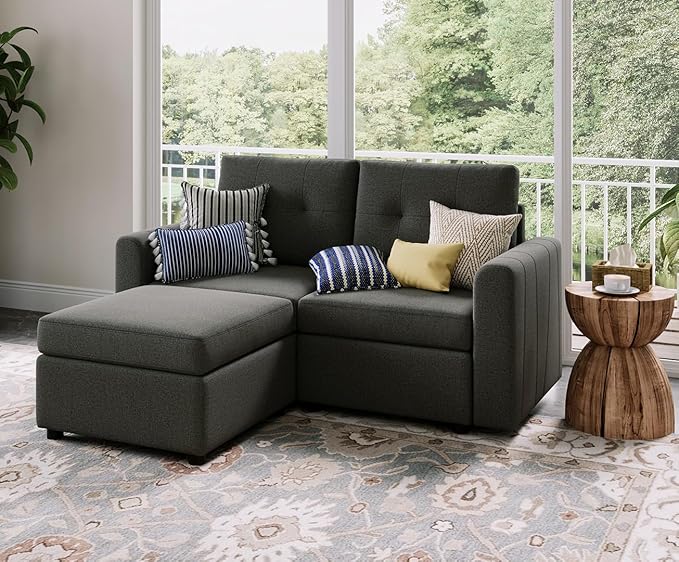 LINSY HOME Modular Sectional Sofa Oversized, Removable Cover Living Room Couches with Storage Deep Seat & Ottoman Chaise L/U Shaped Sofa Modern Couch (Dark Grey, 2 Seats & 1 Ottoman)