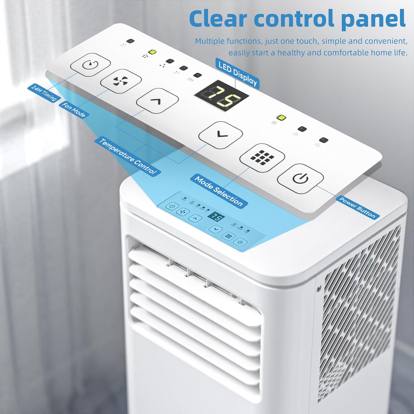 3-in-1 Portable Air Conditioners，10000BTU Portable AC Units Cools 450 Sq.Ft. with 24H Timer Remote Control，Easy Install Kit for Bedroom, Office, Dorm