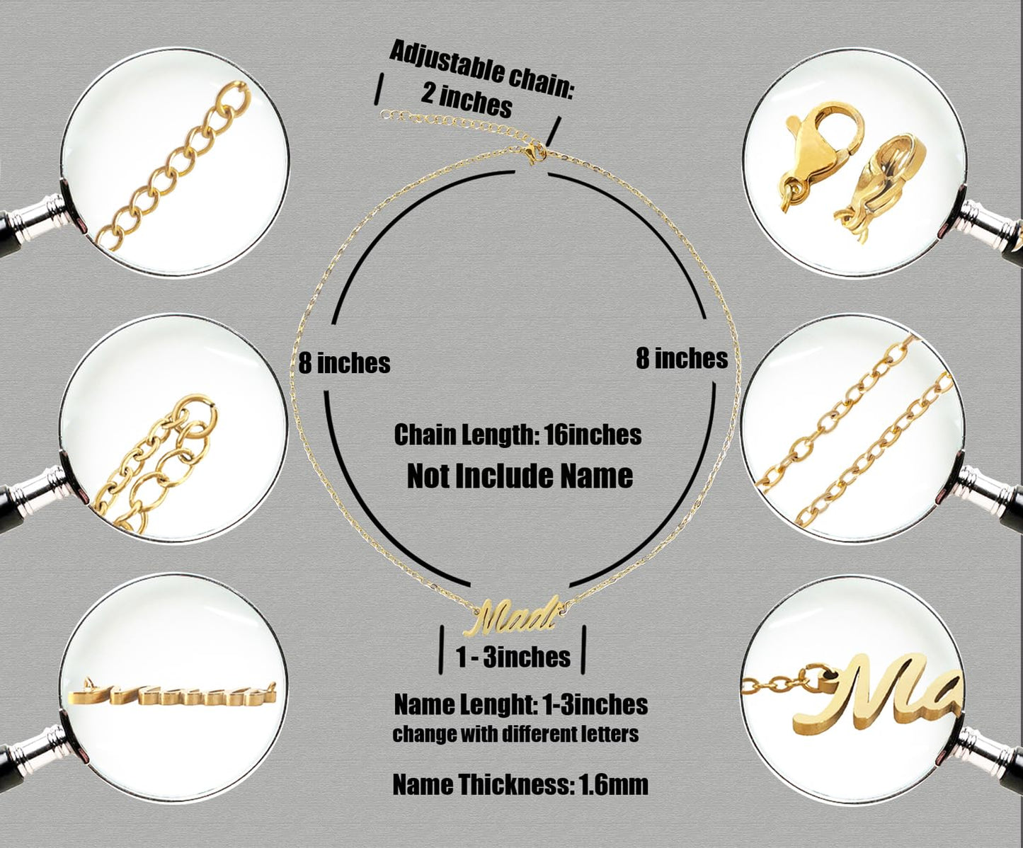 Aoloshow 18k Gold Plated Addy Name Necklaces Stainless Steel Mens Nameplate Jewelry for Best Friends