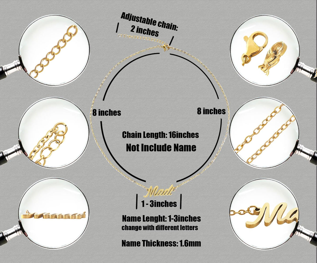 Aoloshow 18k Gold Plated Anastasia Name Necklace Initial Nameplate Necklaces Womens Stainless Steel Jewelry for Christmas