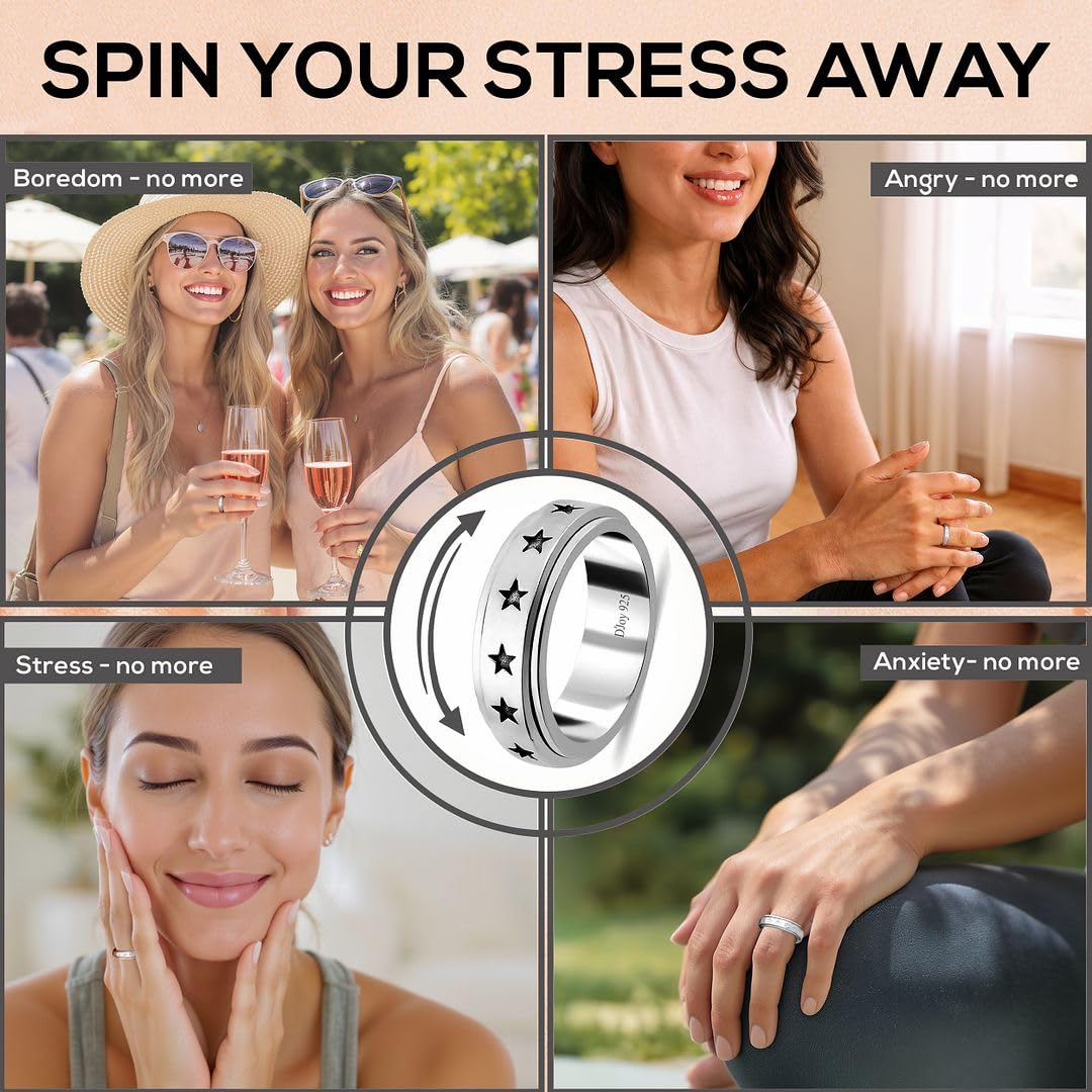Shop LC Spinner Ring for Women Jewelry - Fidget Rings Spinning Anxiety Ring for Men - Wedding Band 925 Sterling Silver Platinum
