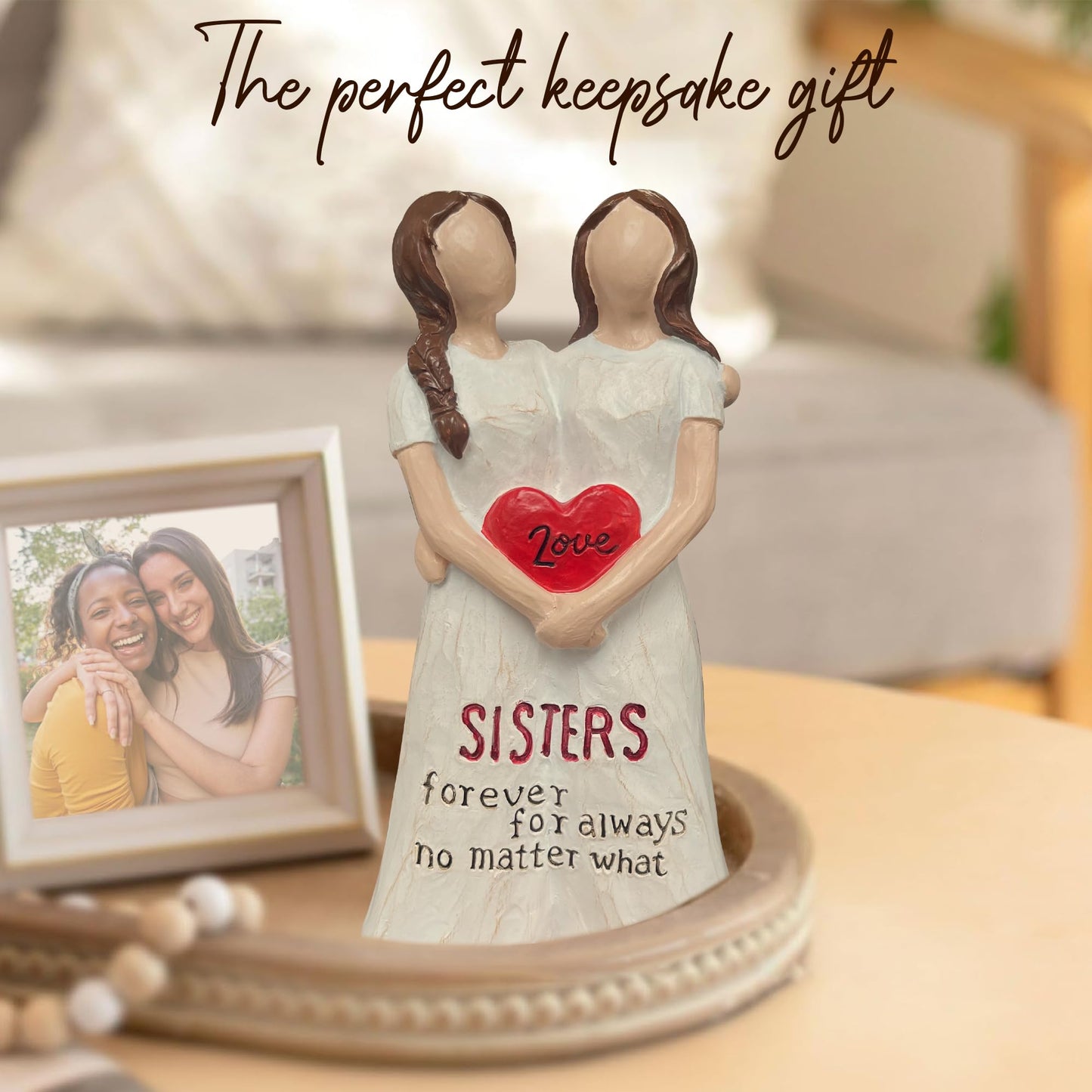 Bozspacer Best Friend Birthday Gifts for Women, Sister Figurines for Women Bestie Friendship, Sentimental Friendship Decor for Soul Sisters Best Friends, Sister Statue, 5.9 Inches Resin Doll Tabletop