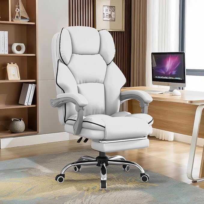 XUEGW Office Chair with Foot Rest Reclining Gaming Chair High Back Computer Chair Executive Desk Chair Ergonomic Office Chairs Comfortable Leather Work Chair with Wheels