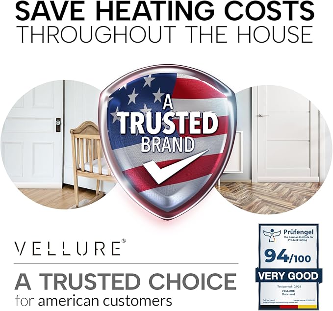 Vellure® Door Draft Stopper for Bottom of Door - Premium Door Sweep for Bottom of Door/Weather Stripping Door Seal (Save Energy – installs Quickly and Easily) Door Strip Ideal for