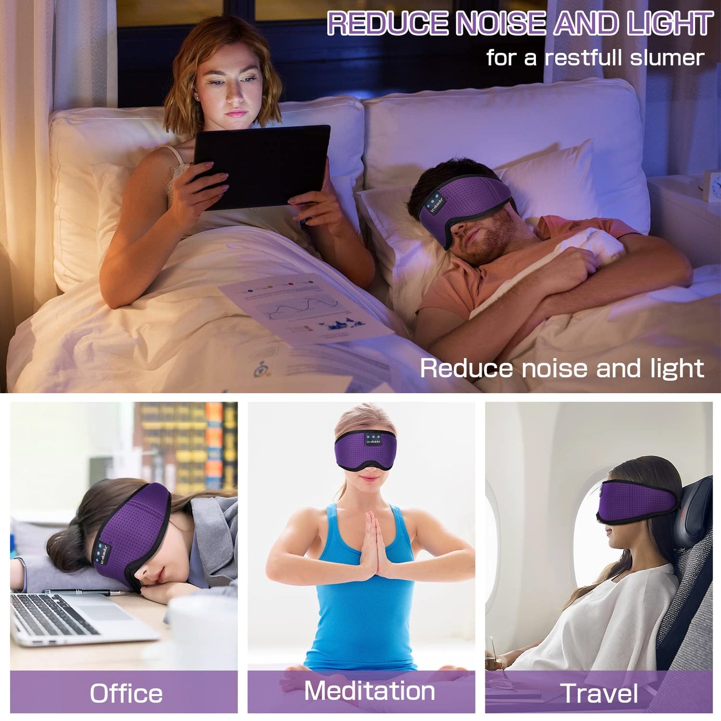 LC-dolida Sleep Headphones, Silk Sleep Mask Bluetooth Wireless Music Eye Mask, Sleeping Headphones for Side Sleepers Sleep Mask with Bluetooth Headphones Ultra-Thin Stereo Speaker Perfect for Sleeping