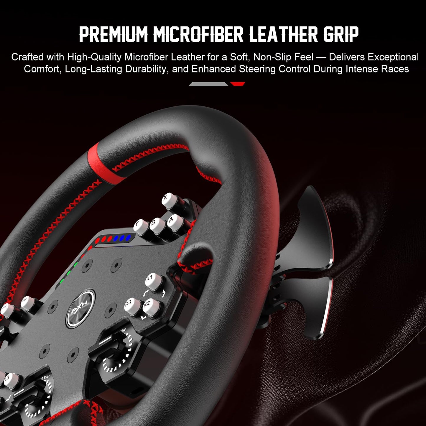 PXN W DS R2 Gaming Racing Wheel – Quick Release, 4 Paddle Shifters, Dynamic RGB Rev Lights, Microfiber Leather Grip, 11.8-Inch PC Steering Wheel, Compatible with VD4 / VD6 / VD10 Direct Drive Bases