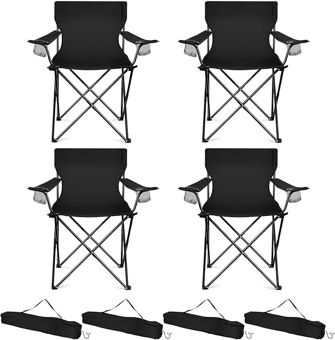 HaSteeL Camping Chairs 4 Pack, Oversized Folding Chair with Cup Holders for Adults, Portable Chair & Carry Bag for Outdoor...