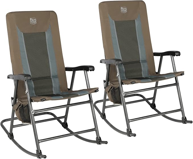 Timber Ridge Folding Rocking Chair for Adults, Padded High Back Outdoor Rocker with Hard Armrests, Heavy Duty Portable Fol...