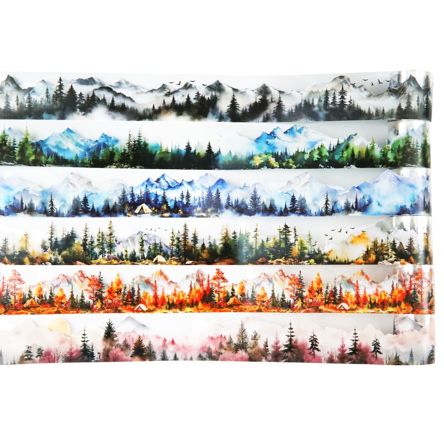 Mountain PET Tapes Set, 6 Rolls of Nature Ephemera for Junk Journaling, Scrapbooking, Crafting, DIY Projects, Diaries, and Art Supplies