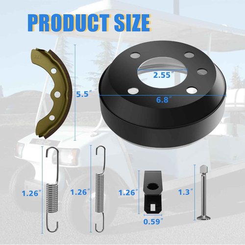CartClan Golf Cart Brake Drums/Hub & Brake Shoes Spring Kit Suitable for Golf Cart Club Car DS 1981-1994, Replacement Part OEM#: 1011137, 101816301, 101146302