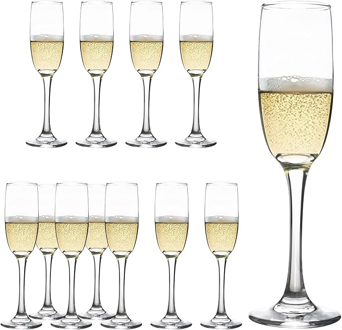 YARYOUNG Champagne Flute Glasses Set of 12, 6 Oz Classic Champagne Glass Set for Wedding, Birthday, Anniversary, Party