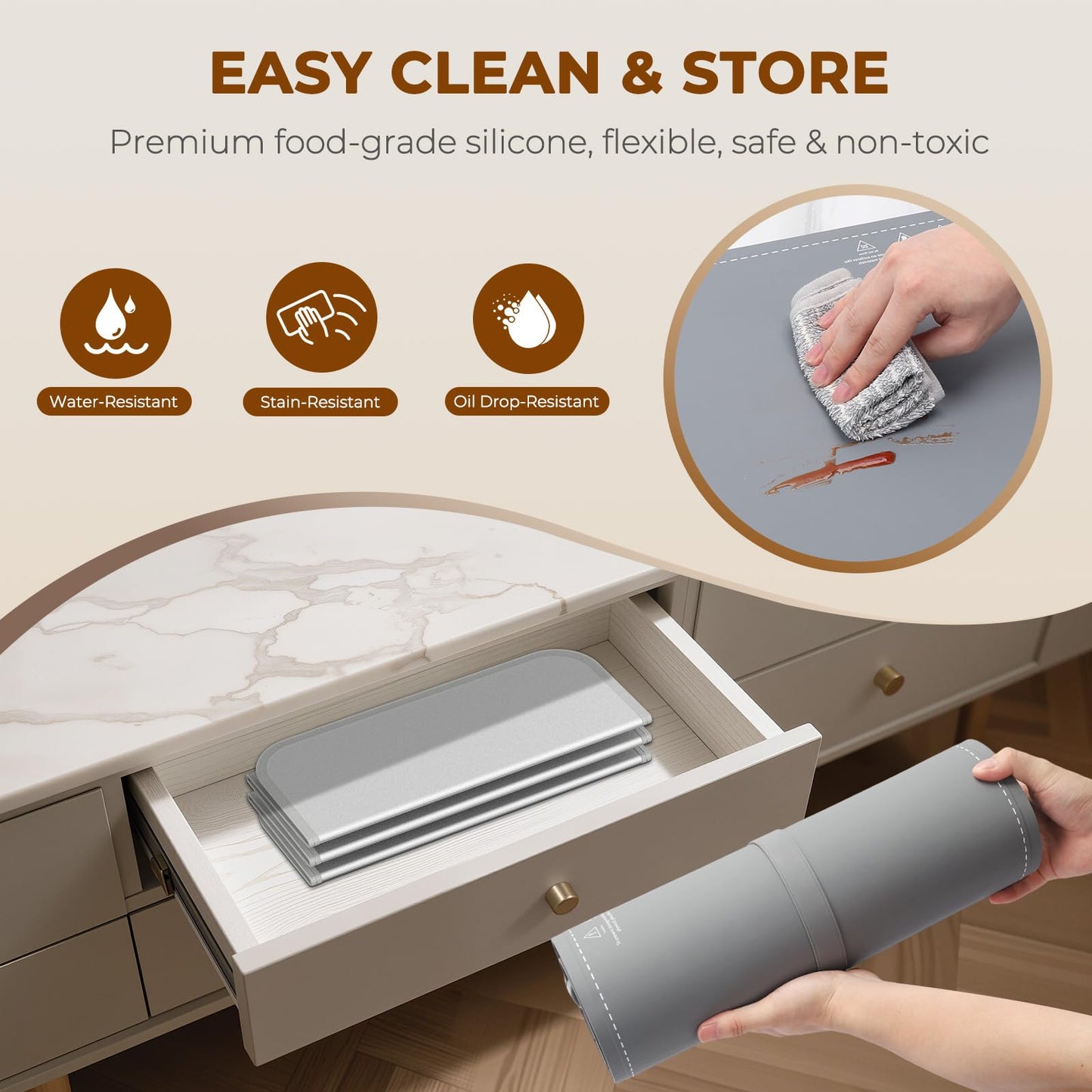 Homelove Warming Mat for Food - Fast Full Surface Electric Warming Tray with 7 Temp-Settings & 8H Timer, Portable Roll Up Food Warmer with Heat Insulation Pad for Gatherings Parties Buffet XXL-Grey
