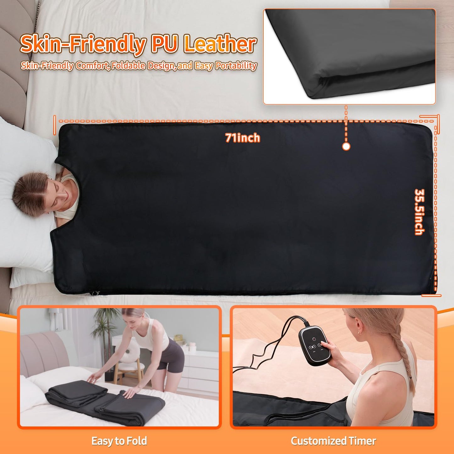 yamxun Infrared Sauna Blanket for Home: Skin-Friendly PVC Leather Large Portable Blanket for Full Body Detox & Relaxation - Far Infrared Heating Adjustable 86-167℉ & 30-60 Min Timer 71 x 35.5Inch