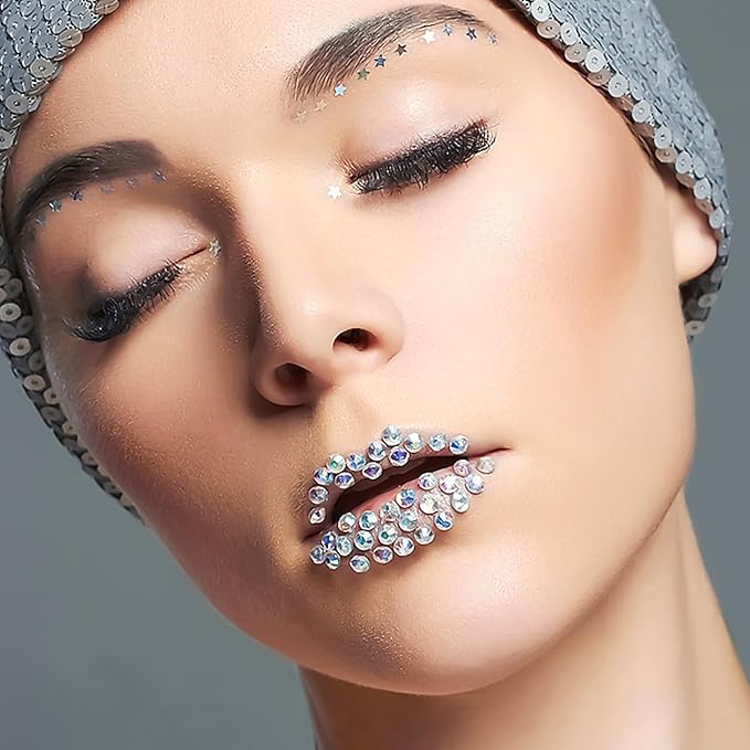 Self Adhesive Face Gems and Pearls for Makeup, Festival Jewels, Hair Gems, Rhinestone Stickers for Face, Eye, Makeup, Nail, Body, Crafts 3/4/5/6 mm 975Pcs (03.gem_whitelabar)