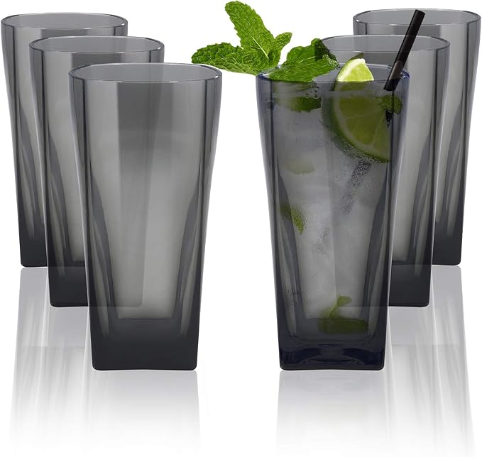 Top-spring 20-Ounce Reusable Plastic Water Tumbler, Clear Shatterproof Drinking Glasses, BPA Free, Set of 6 (20 Oz, Gray)...