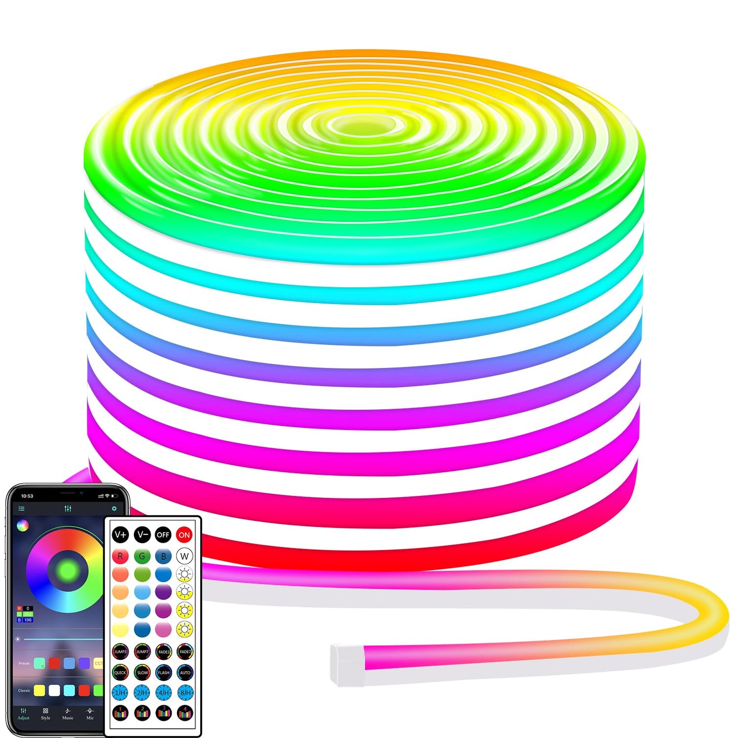 segrass 132FT Neon LED Rope Lights IP65 Waterproof LED Lights for Bedroom Flexible LED Light Strip with Remote/APP Control RGB Lighting Strip for Indoors Outdoors Bedroom Room Home Décor